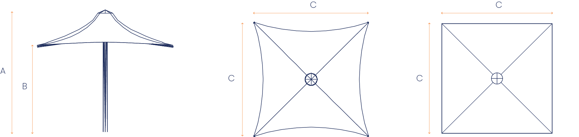 Quartet umbrella drawings from different sides