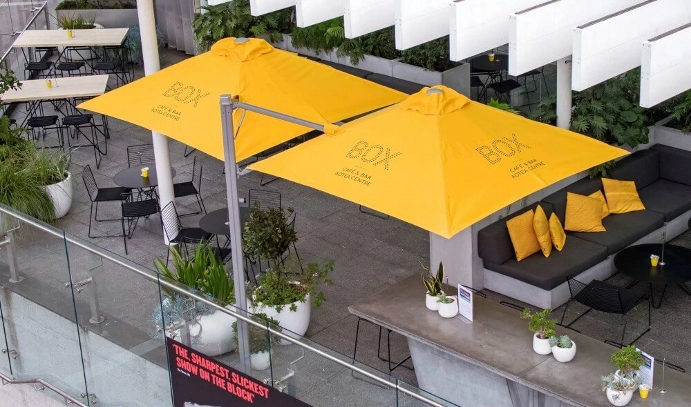 Branded umbrella in cafe