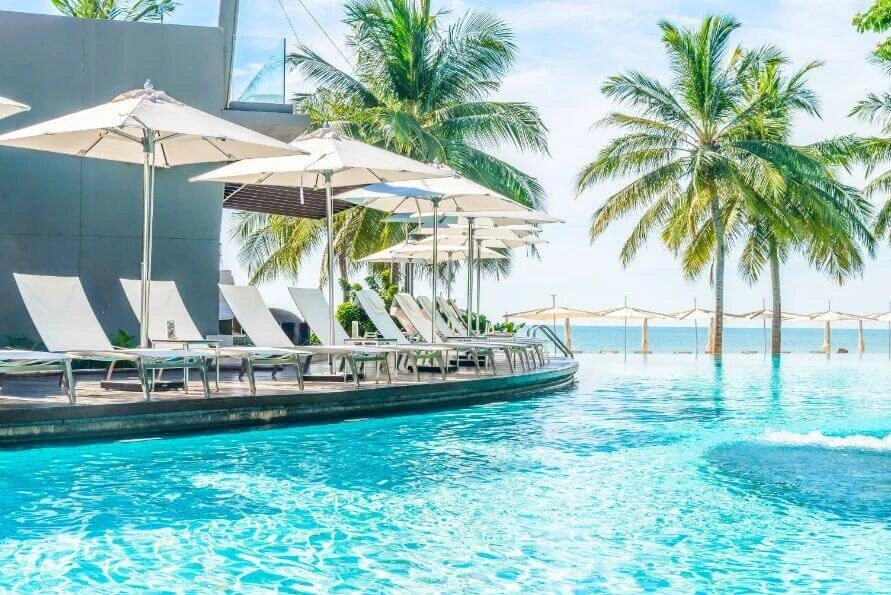 Multiple Umbrellas at a Resort