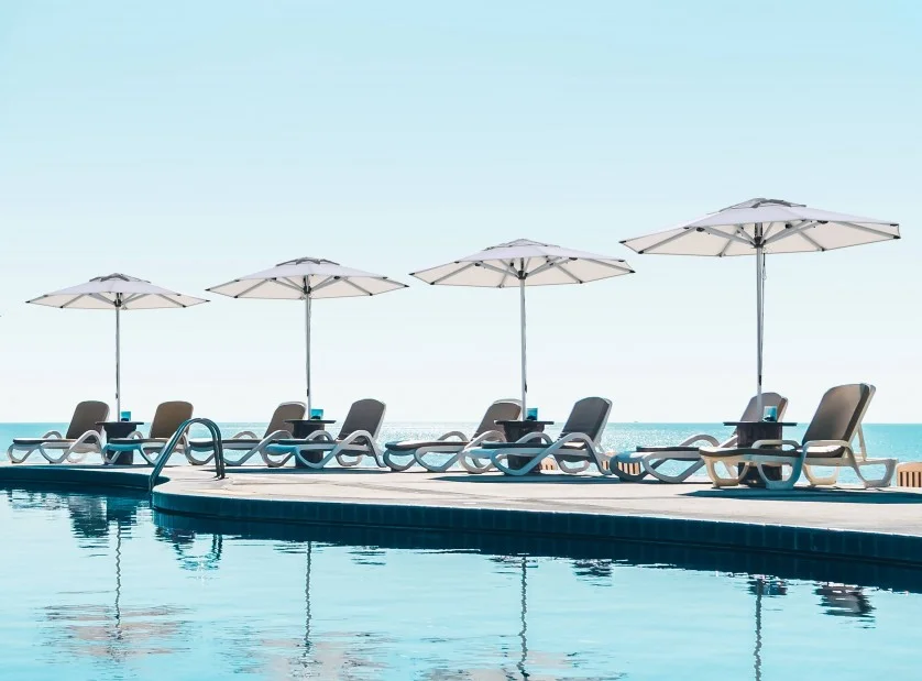 Classic pool umbrella in resort