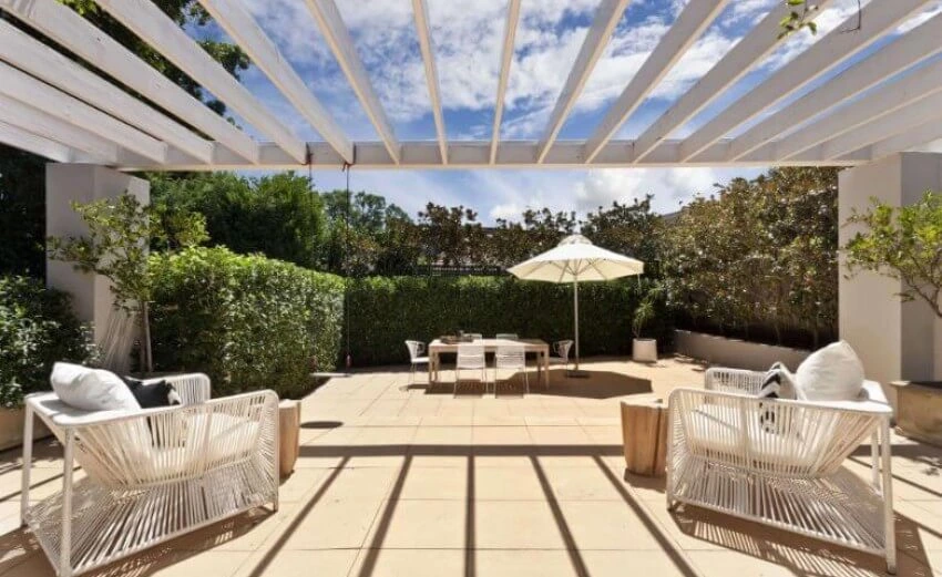 Patio with furniture and shade