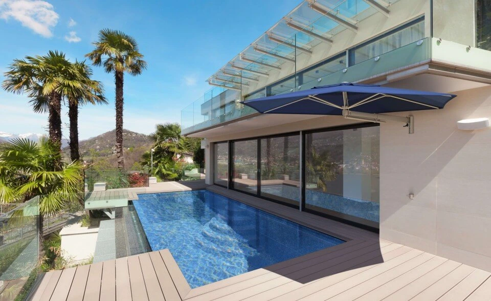 Home Backyard with pool and shade