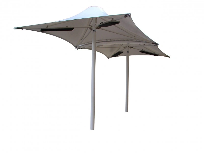 Two Flexshade Centre Pole Umbrellas joined together